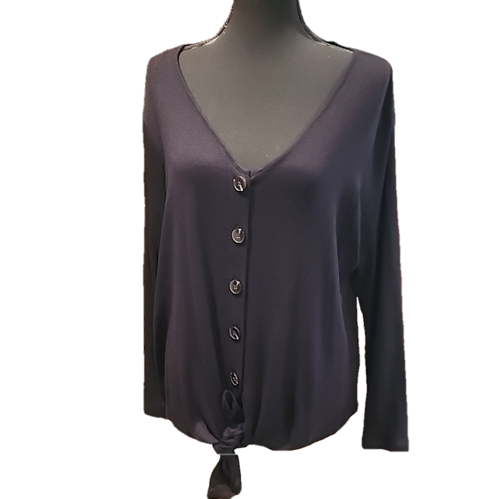 Vince Camuto Black Long Sleeve Knit Tie Front Top Womens Size 1X - Picture 1 of 5